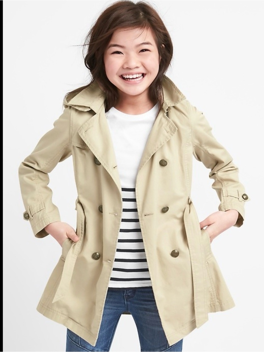 Gap Girls' Classic Tan Trench Coat - Lightweight Hooded Jacket
